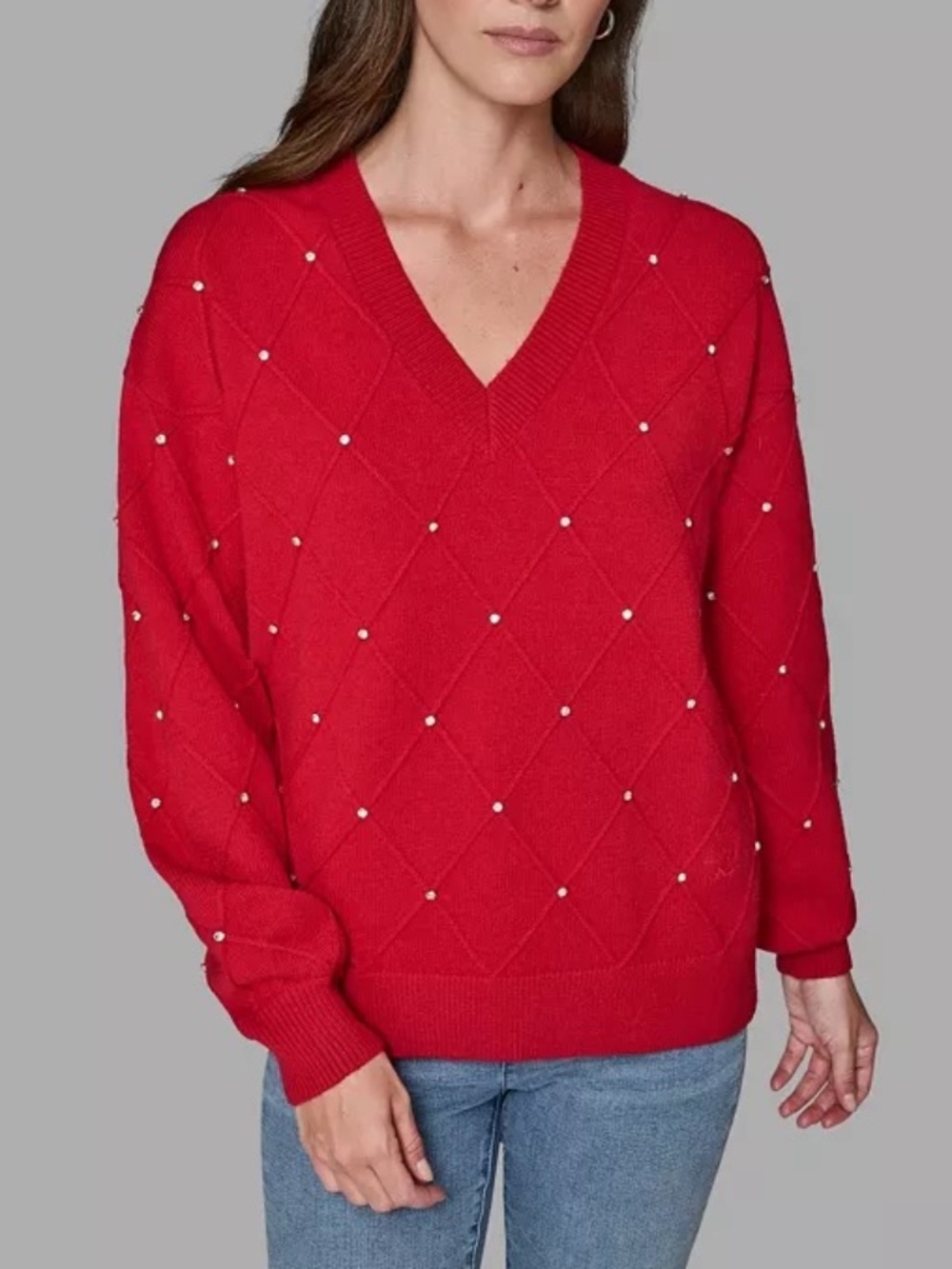 KARL LAGERFELD PARIS V-Neck Diamond Pattern Sweater